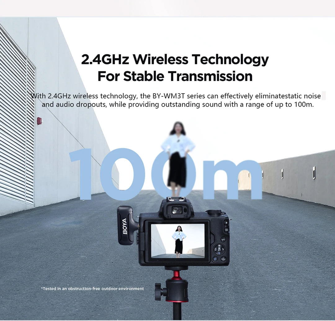BY-WM3T Wireless Lavalier Lapel Microphone for iPhone Andriod Smartphone DSLR Cameras Live Streaming Youtube Recording Vlog