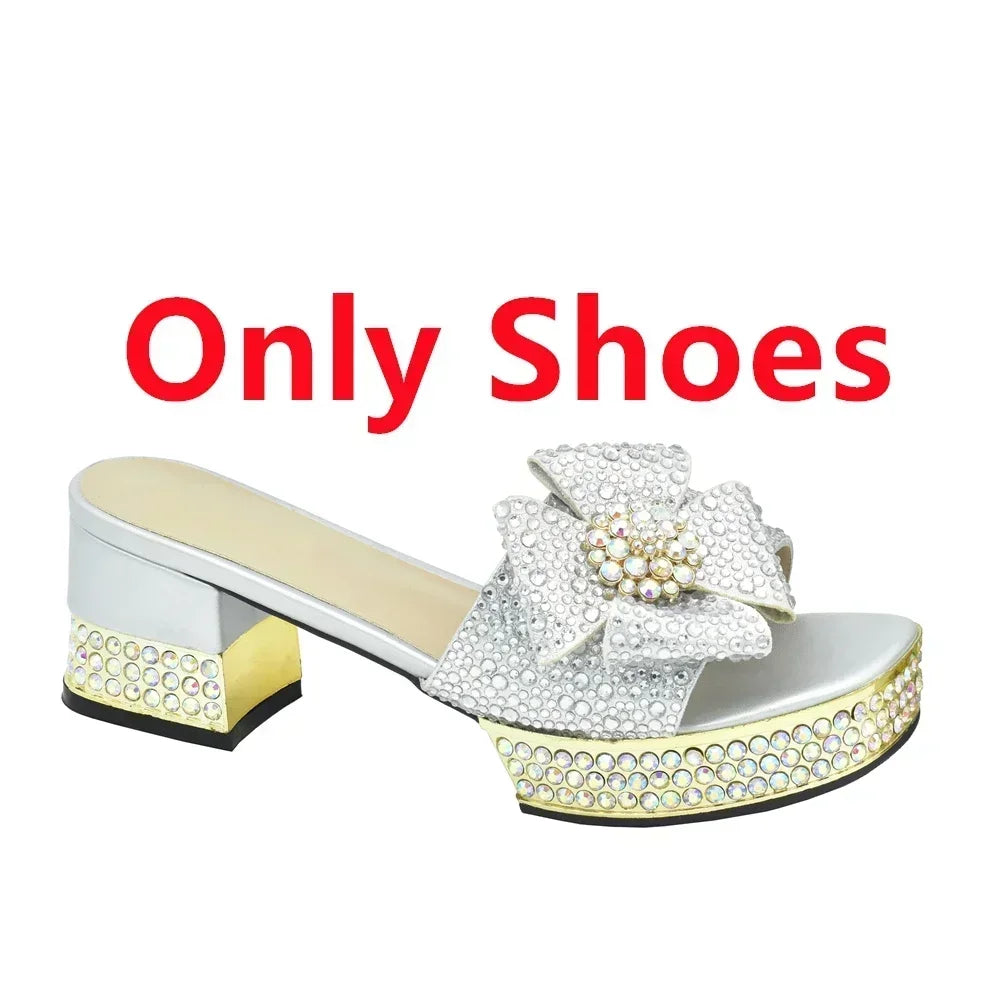 Nigerian Italian Shoes and Bags Set Decorated with Rhinestone Luxury Shoe and Bag Set for Party in Women