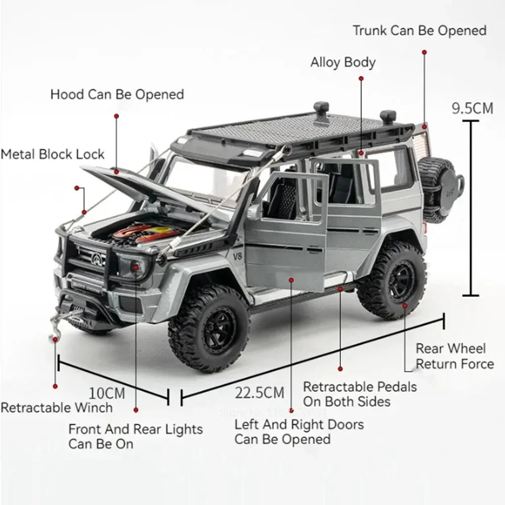 1:24 G63 G550 Diecast Alloy Miniature Model Toys Cars Sound Light Pull Back Doors Opened Off-road Vehicles Boys Birthday Present