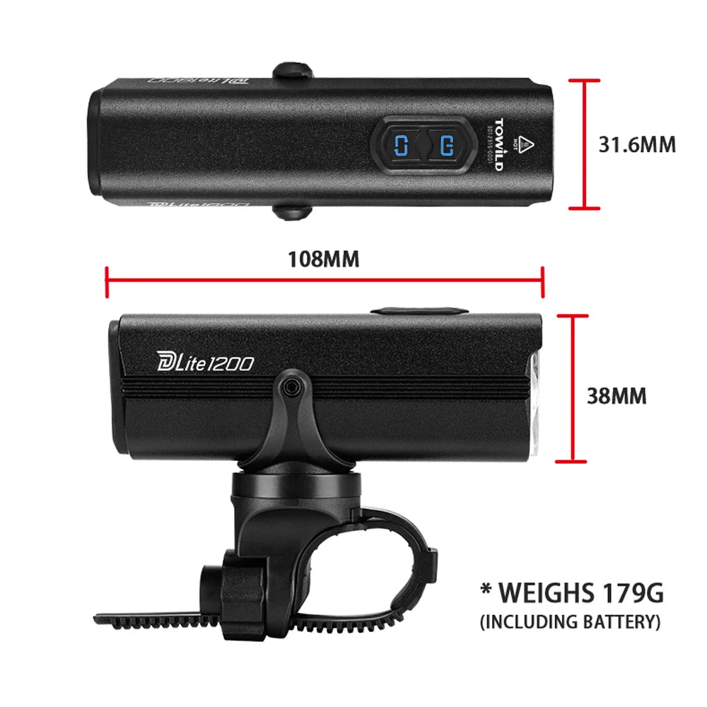 DLite 1200 Flood/Focus Beam Smart Remote Control 4000mAh battery Type-C rechargeable Road MTB Bike Light