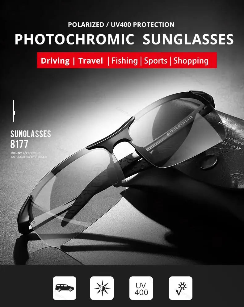 Rimless Photochromic Polarized UV400 Outdoor Driving Sunglasses for Men Women