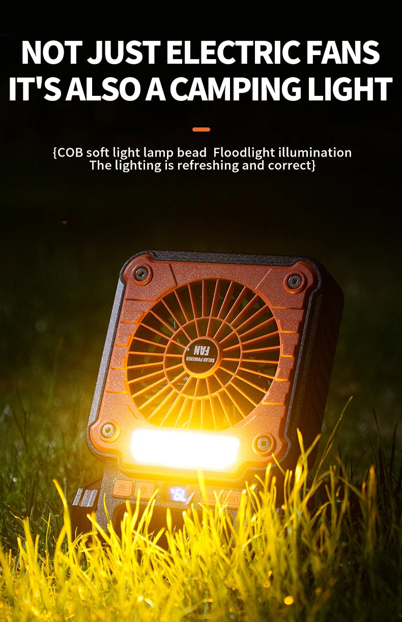 Outdoor Solar Rechargeable Camping Fan Light Foldable Tent Lantern with LED Light USB Portable