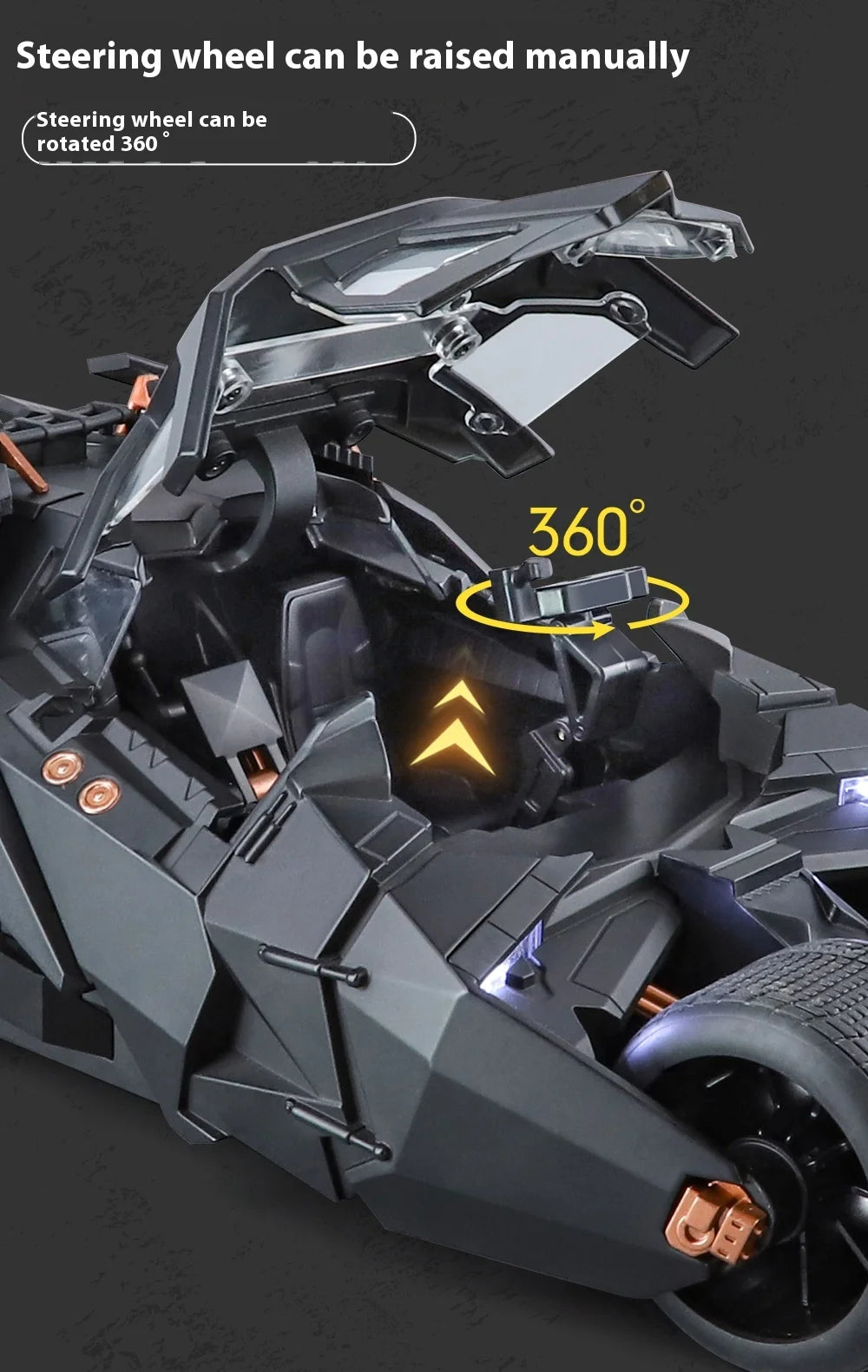 1:18 Batmobile Tumbler Alloy Diecast Model Sound Light Car Spray Function Toy Display Ornament Toys For Gift For