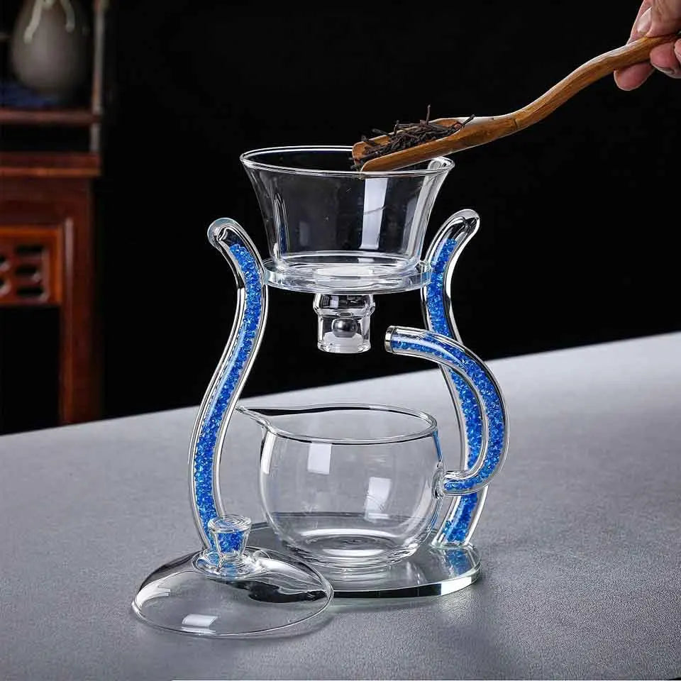 Glass Automatic Lazy Tea Set  Crystal Glass Teapot Set Rotating Cover Kung Fu Heat-Resistant Teapot 6 Cups