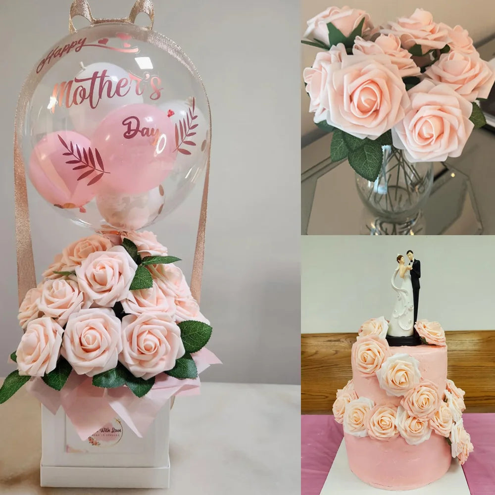 25pcs Artificial Flowers PE Foam Roses W/stem for DIY Wedding Bouquets Centerpieces Christmas Party Arrangement Home Decoration