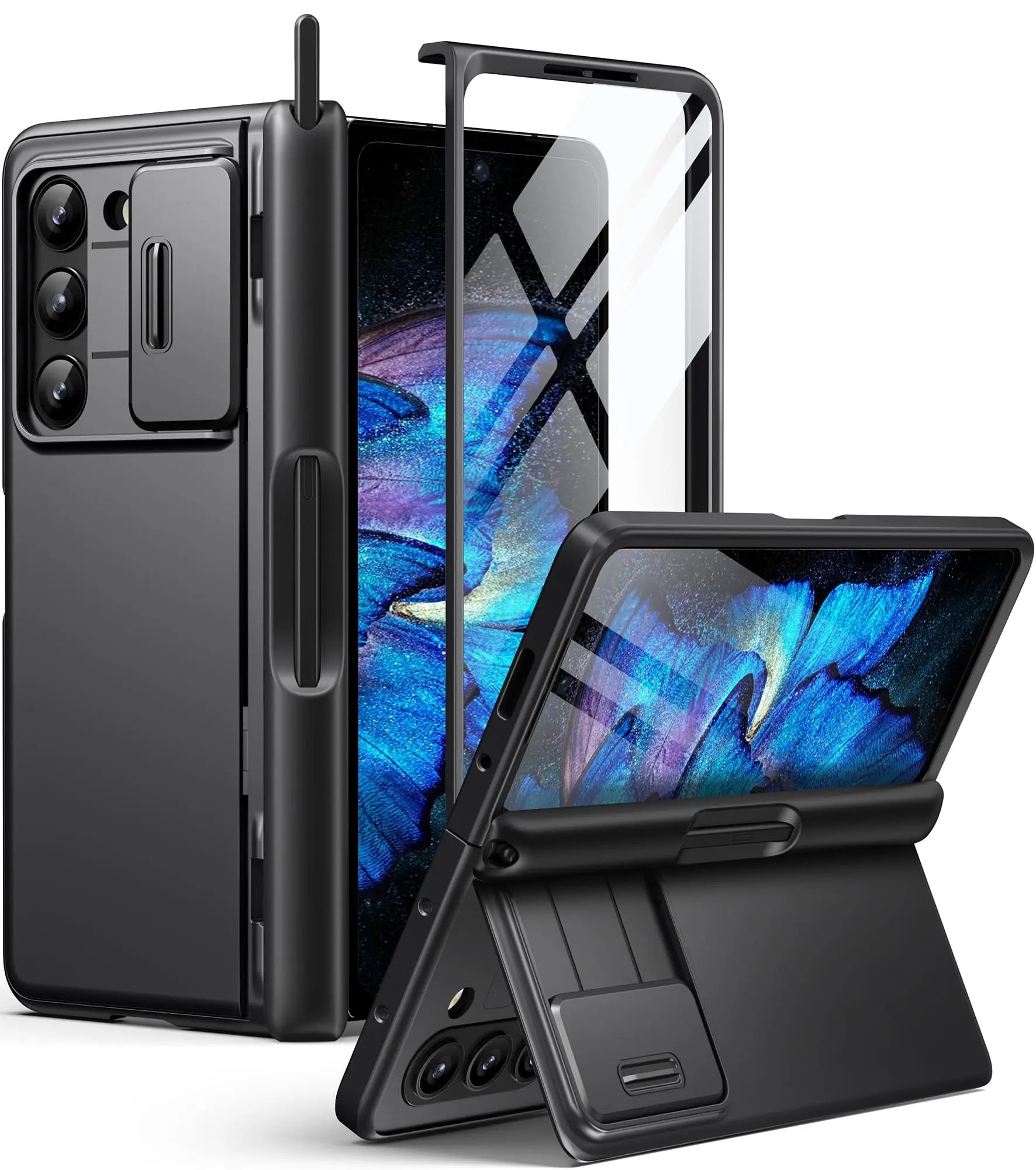 Big Stand For Z Fold 5 Case with Slide Camera Cover Built-in HD Screen Protector Full Body Heavy Duty Shockproof Slim Phone Case