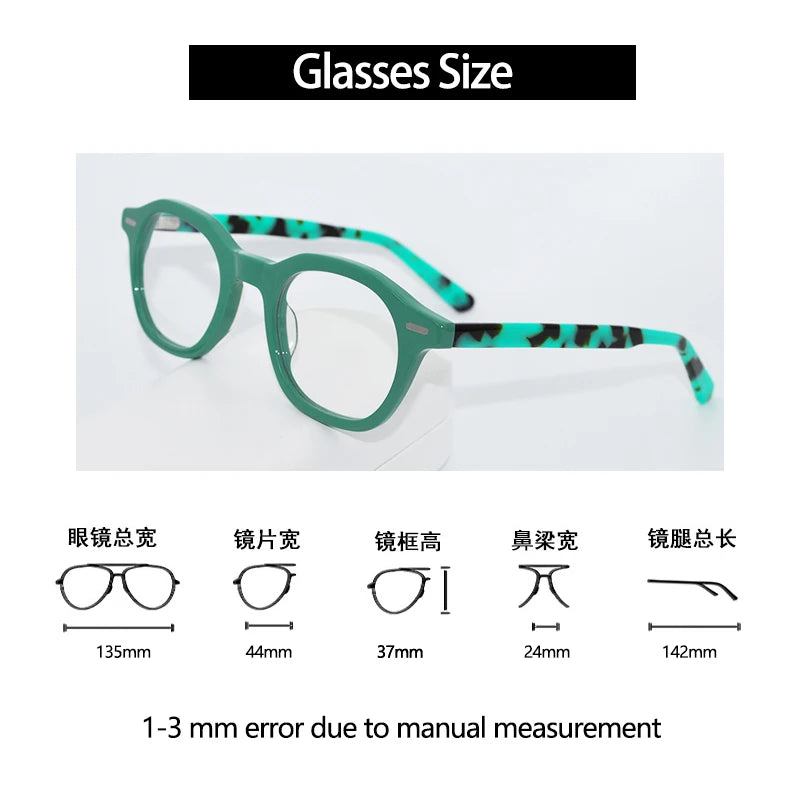 Small Size Retro Polygon Eyeglasses Green Luxury Acetate Eyewear Optical Prescription Frames