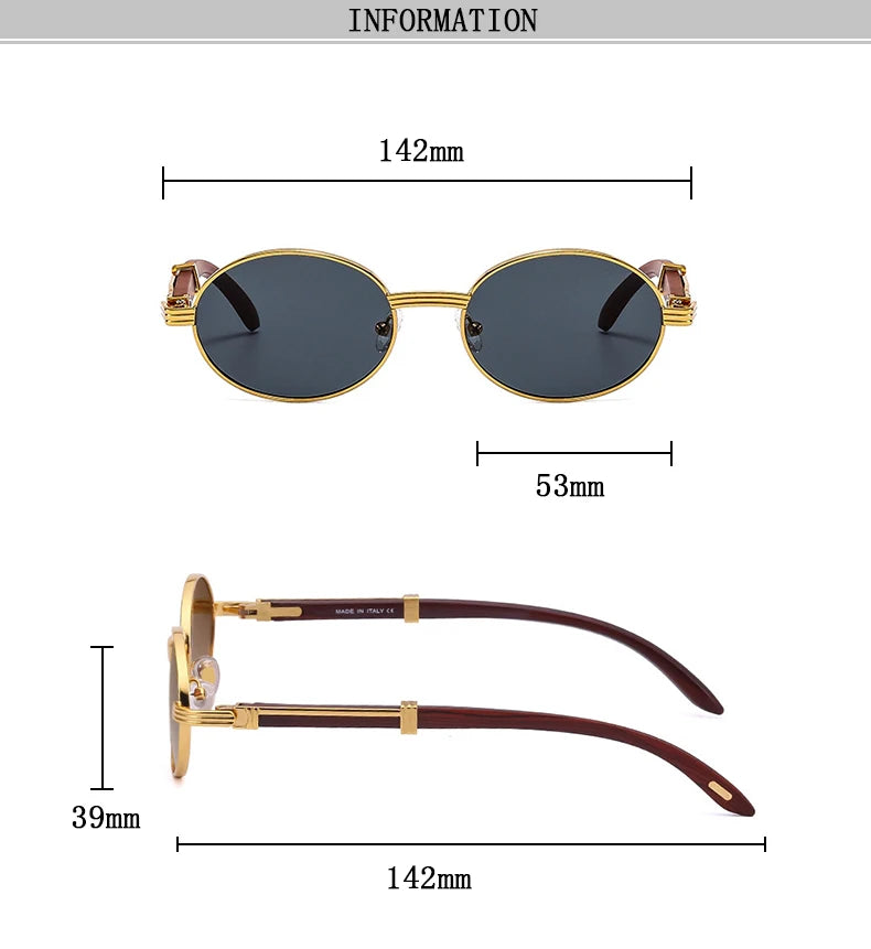 Oval Wooden Frame Sunglasses With UV400 Protection