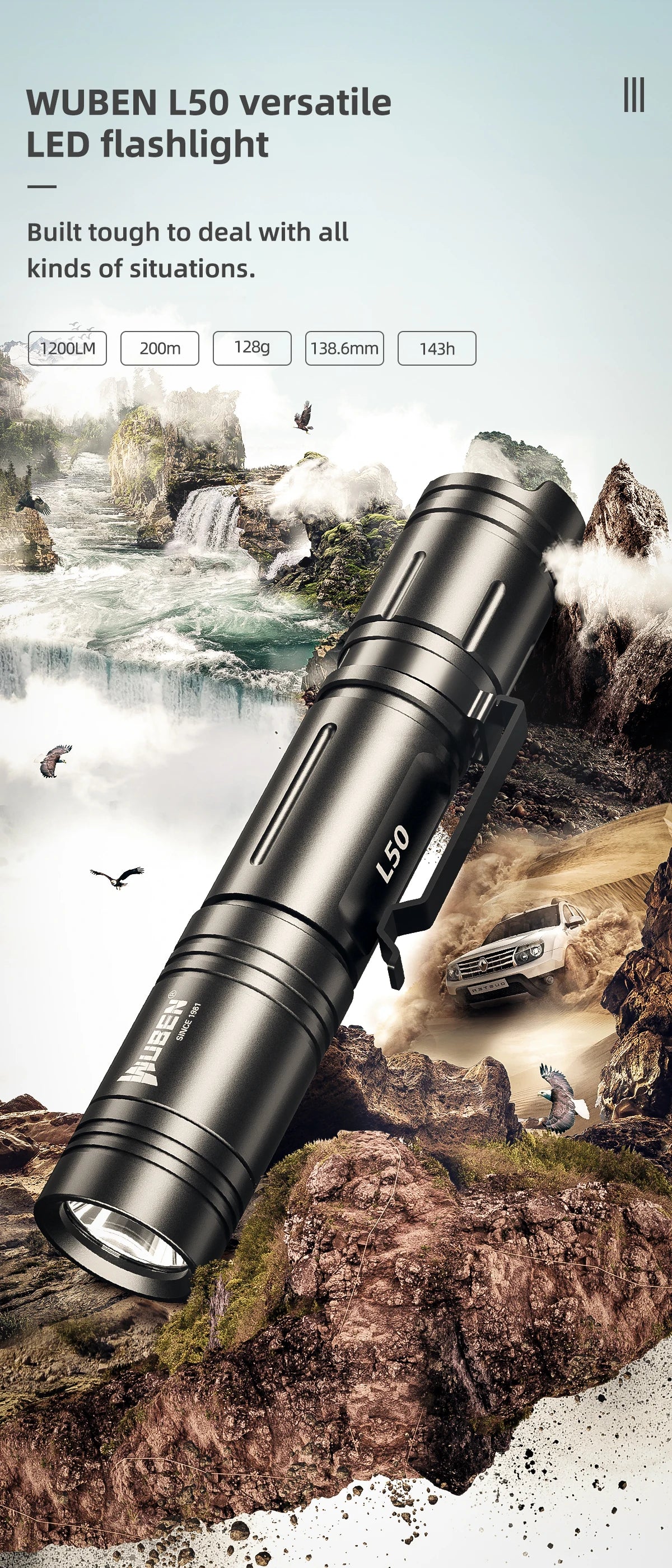 1200 Lumen Rechargeable Tactical LED Flashlight With USB Type C Charging