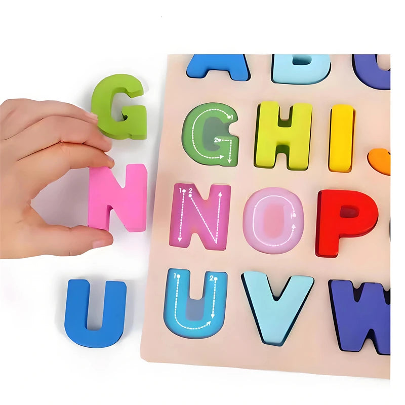 Montessori  Wooden Puzzle Toys  Cognitive Letter Number Hand Grab Puzzle Board Early Educational Toys for 2 to 4
