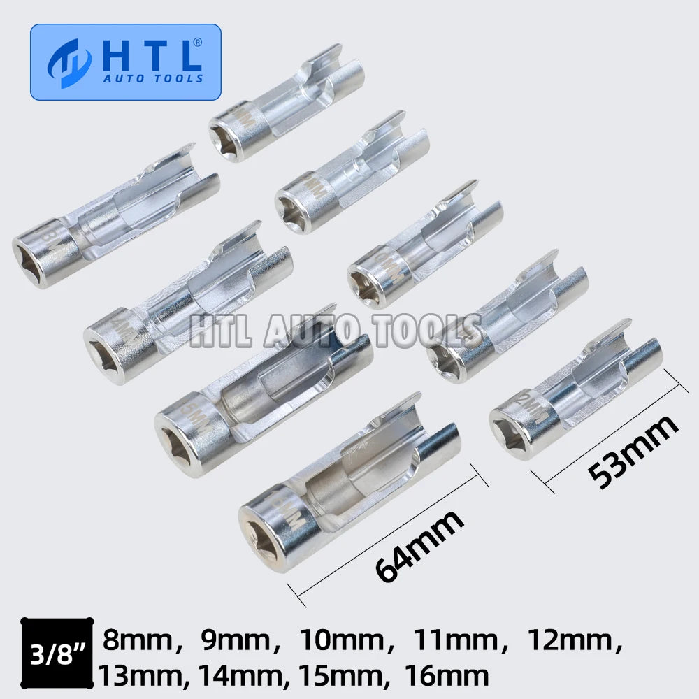 14Pcs/set 8mm To 22mm 3/8" 1/2" Fuel Line Socket Wrench Union Nut Socket Open Oil Pipe Removal Sleeve Car Repairing Tools