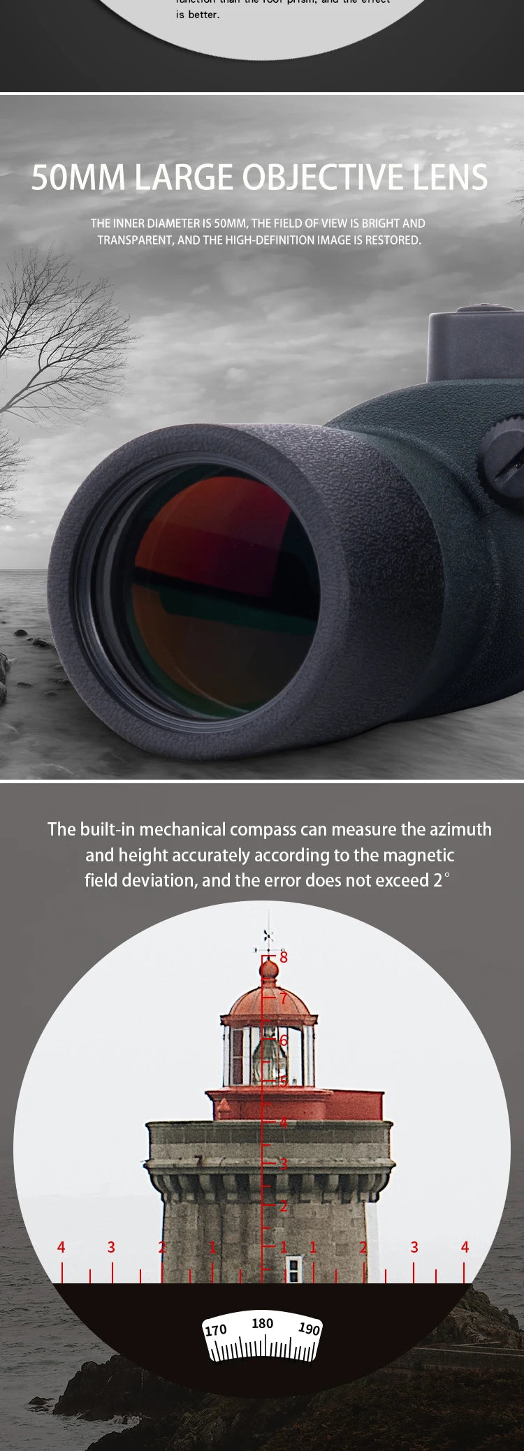 Military Nautical Binoculars Boshile 10x50 Rangefinder Compass Telescope High Powered Nitrogen Waterproof Coordinates Distance