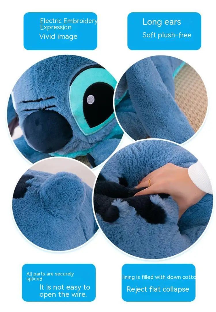 Giant 100cm Disney Stitch Plush Stuffed Doll Blue Kawaii Cartoon Animal Sofa Sleeping Soft Pillow Toys  Girls Birthday Gift