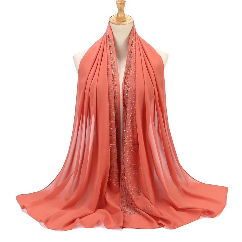 Tassel Diamond Muslim Hijabs Luxury Sequin Chiffon Scarf For Women Dress Abaya Hijab Veil Scarf Long Shawls Turban