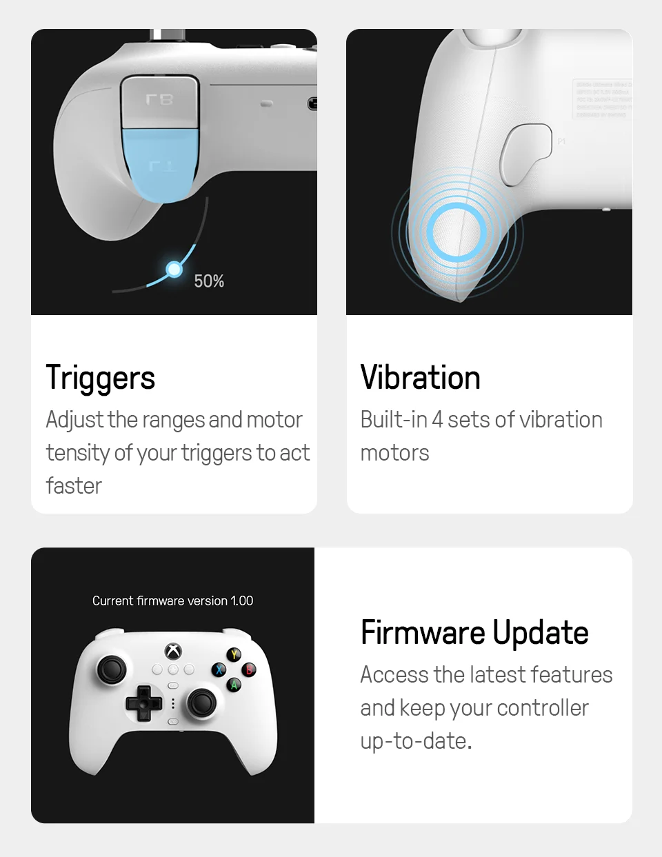 Wireless Gaming Controller with Hall Effect Joysticks for Xbox and PC