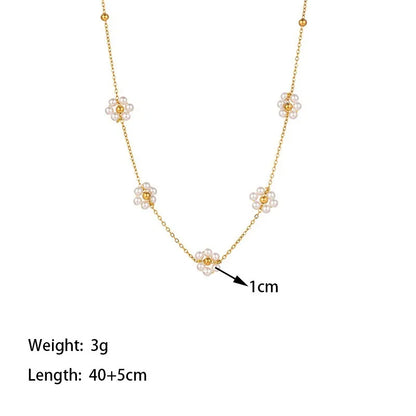 Titanium Steel Flower Pearl Necklace Bracelet Set For Women Girls Elegant 18K Gold Plated Bracelet Chain 45 cm