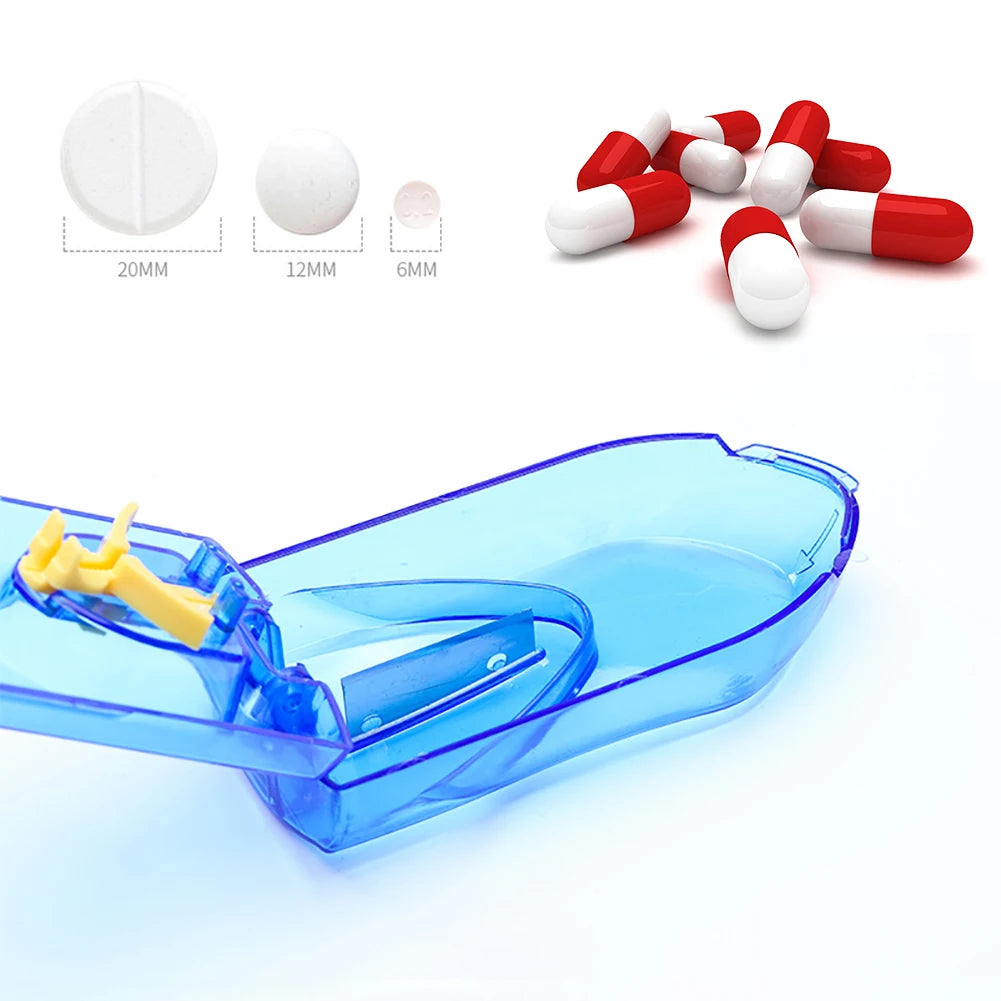 Pill Cutter With Invisible Storage Box Portable 2 In 1 Mini Drug Tablet Medicine Dustproof Divider Organizer Crusher Pill Box