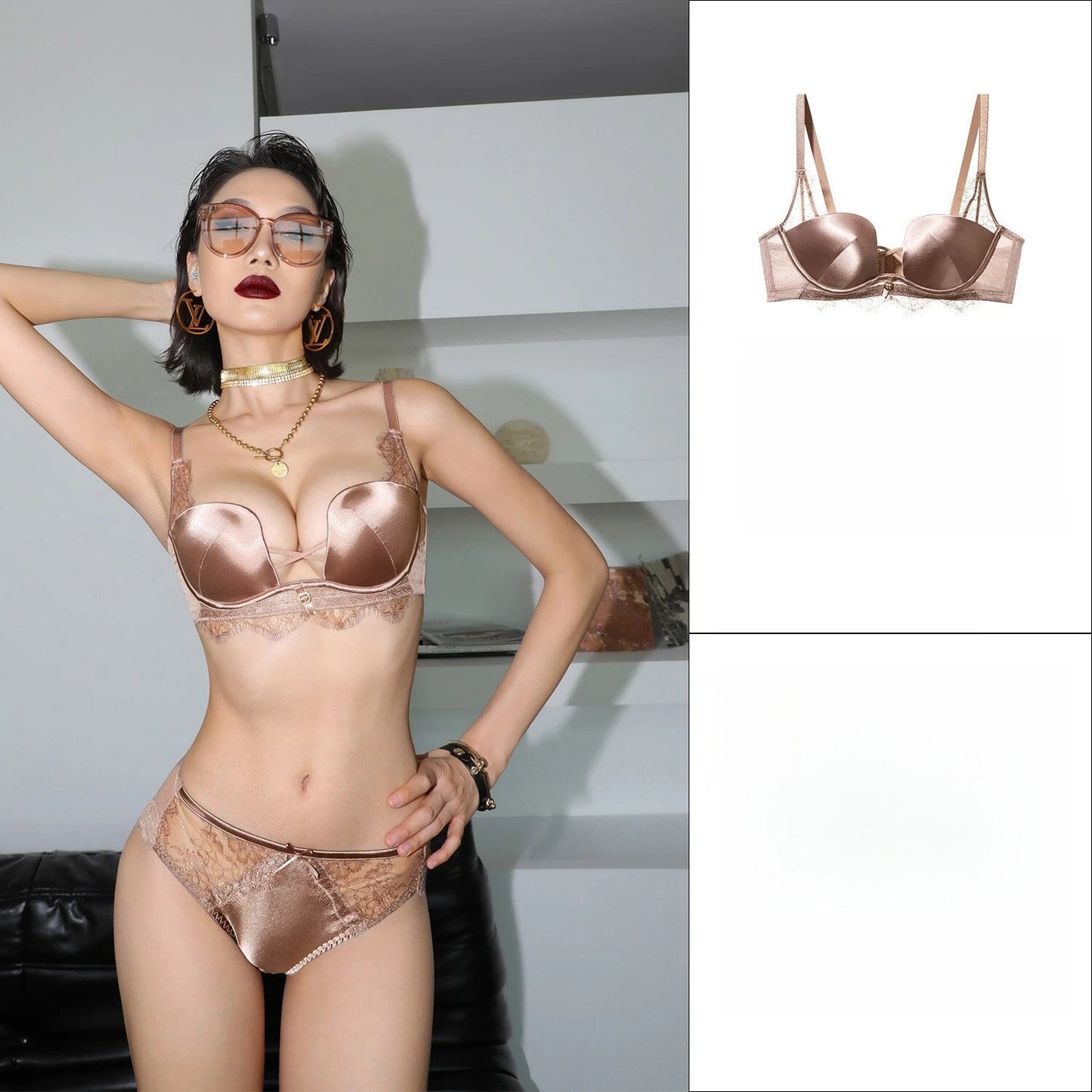 Womens Leopard Print Lace Push Up Bra and Brief Set