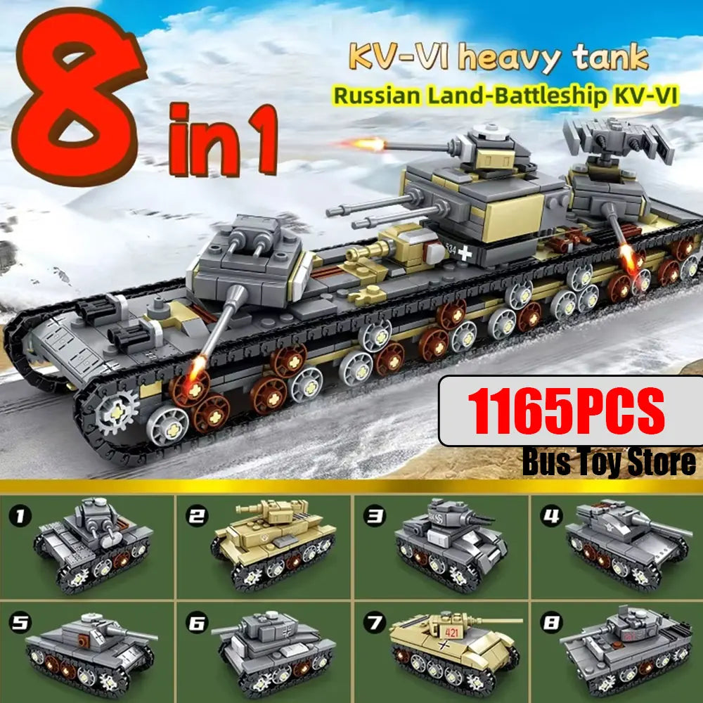 BMPT Terminator Tank KV-2 T-34 Tiger I WW2 Military Classic Model Building Blocks Bricks Boy  Toys for Christmas Gifts