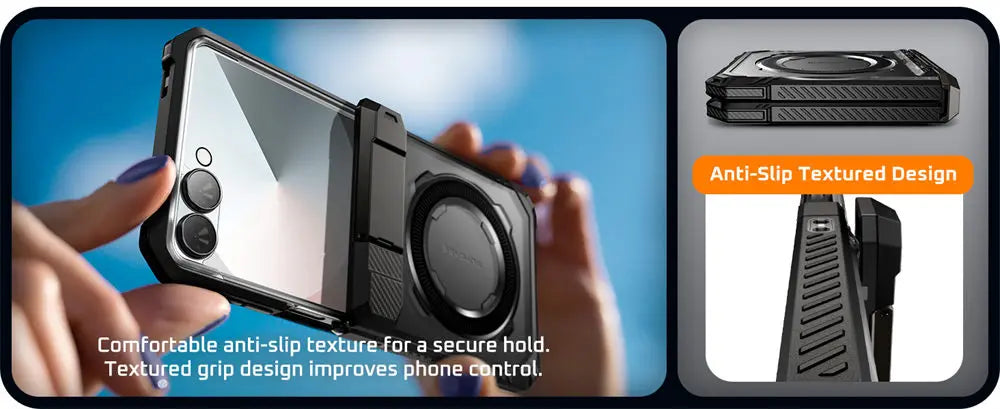 For Samsung Galaxy Z Flip 7 Case UB Grip Military-Grade Rugged Back Phone Case with Stand & Front Screen Protector