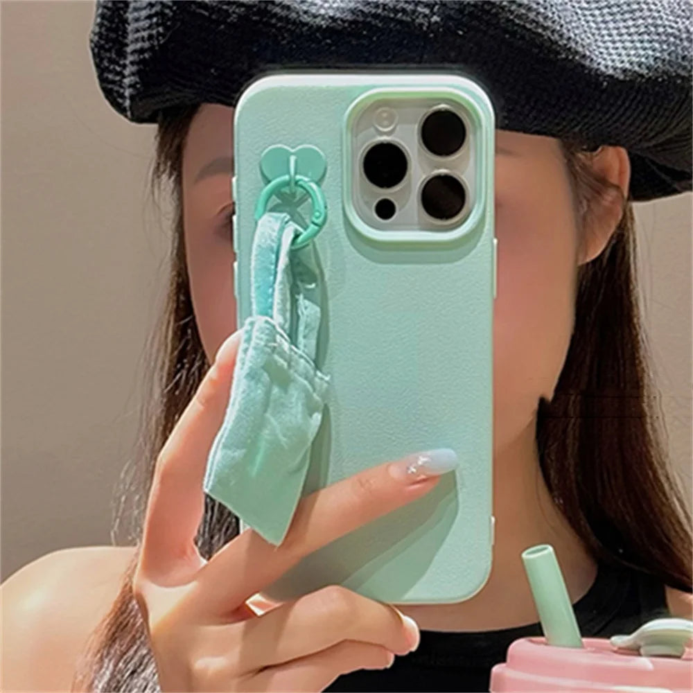 INS Lychee Pattern Leather Bag Pendant Phone Case For iPhone 15 13 14 Pro Max Plus Korea Girl 2-IN-1 Silicone Back Cover