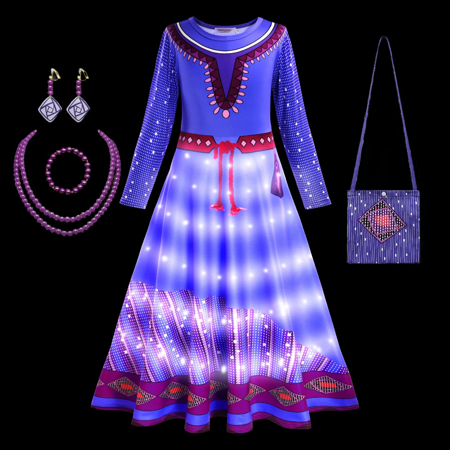 Movie Wish Asha Kids Halloween Cosplay Girls Princess LED Light Up Dress Masquerade Party Clothes