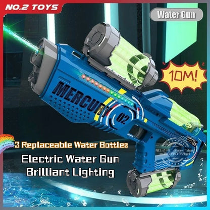 Summer Fully Automatic Electric Water Gun with Light Rechargeable Continuous Firing Party Game Kids Space Splashing Toy