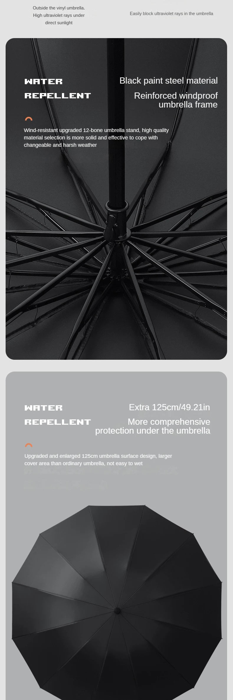 A super large foldable umbrella with black glue and sun protection, reinforced with 12 bones, sturdy for three men and women, su