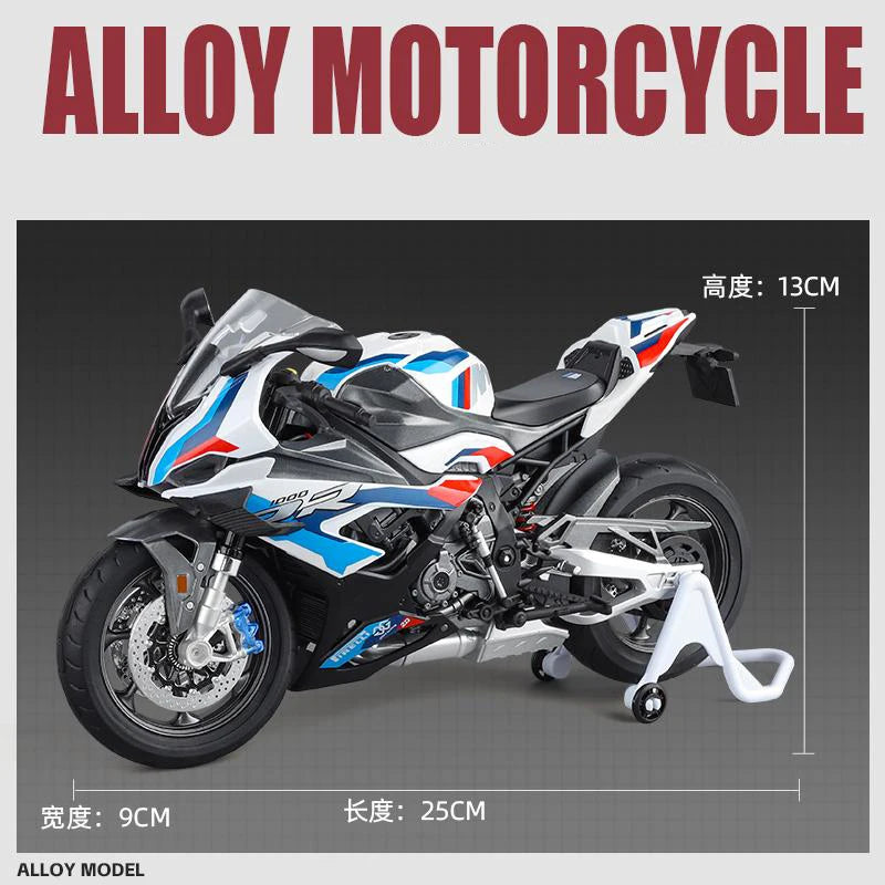 1:9 BMW S1000RR 2024 Alloy Die Cast Motorcycle Model Vehicle Collection Sound and Light Off Road Autocycle Toys Car