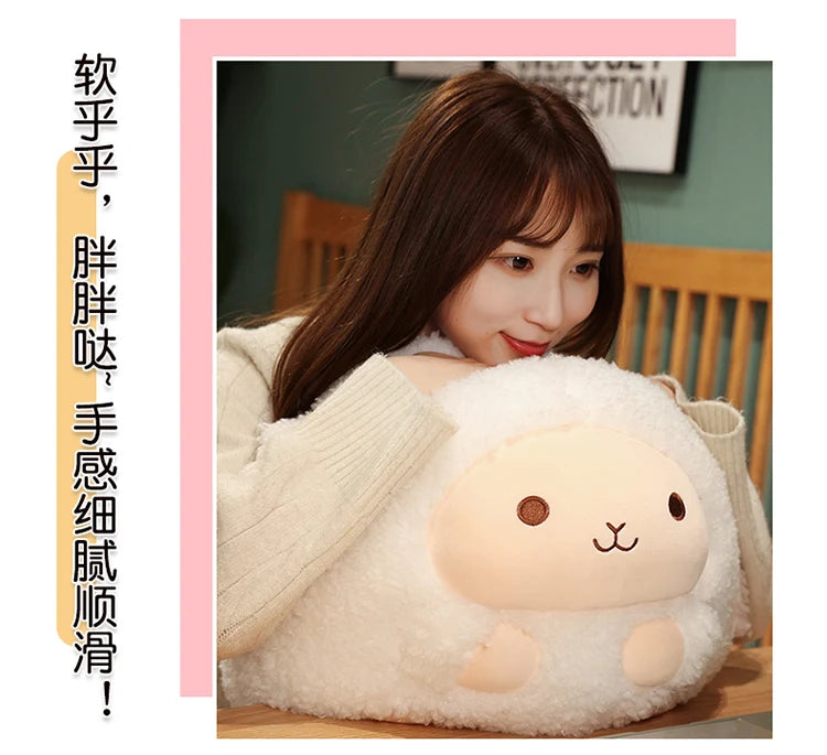 Cute Fluffy Sheep Plush Stuffed Animal Soft Round Pillow
