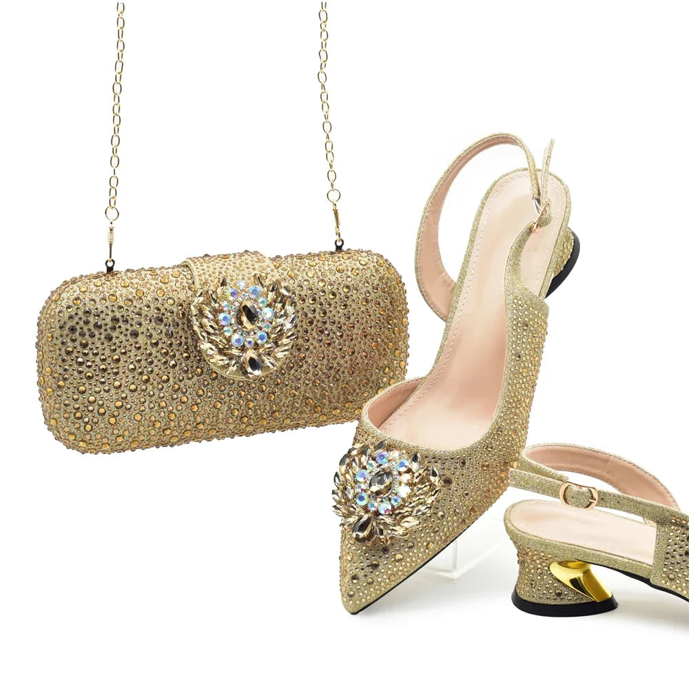 New Italian Shoes and Bags Matching Set Luxury Designer Pumps Women Full Rhinestone Designer Shoe and Bag Sets From Italy