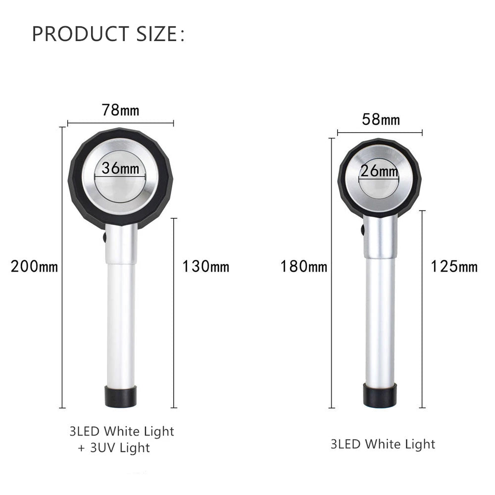 45X LED UV Magnifier Loupe with Scale Metal Handheld