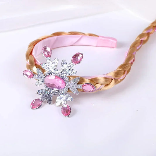 Frozen Wig Braid Princess Hairband Girl Elsa Snowflake Blue Pink Headband Hair Accessories Queen Headdress  Girls Weaving