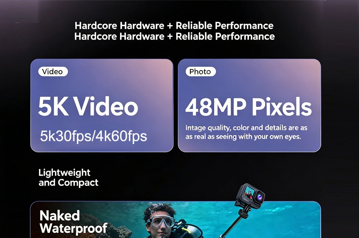 5K Action Camera 4K60FPS Waterproof Sport Camera with 6-Axis EIS Touchscreen Dual Screen