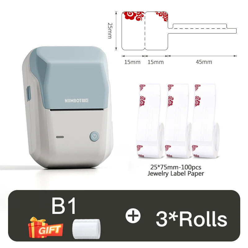 B1/B21 Jewelry Label Printer, Bluetooth Wireless Thermal Sticker Maker 20–50mm, Inkless Price Tag Label Machine for Necklace Ring Bracelet