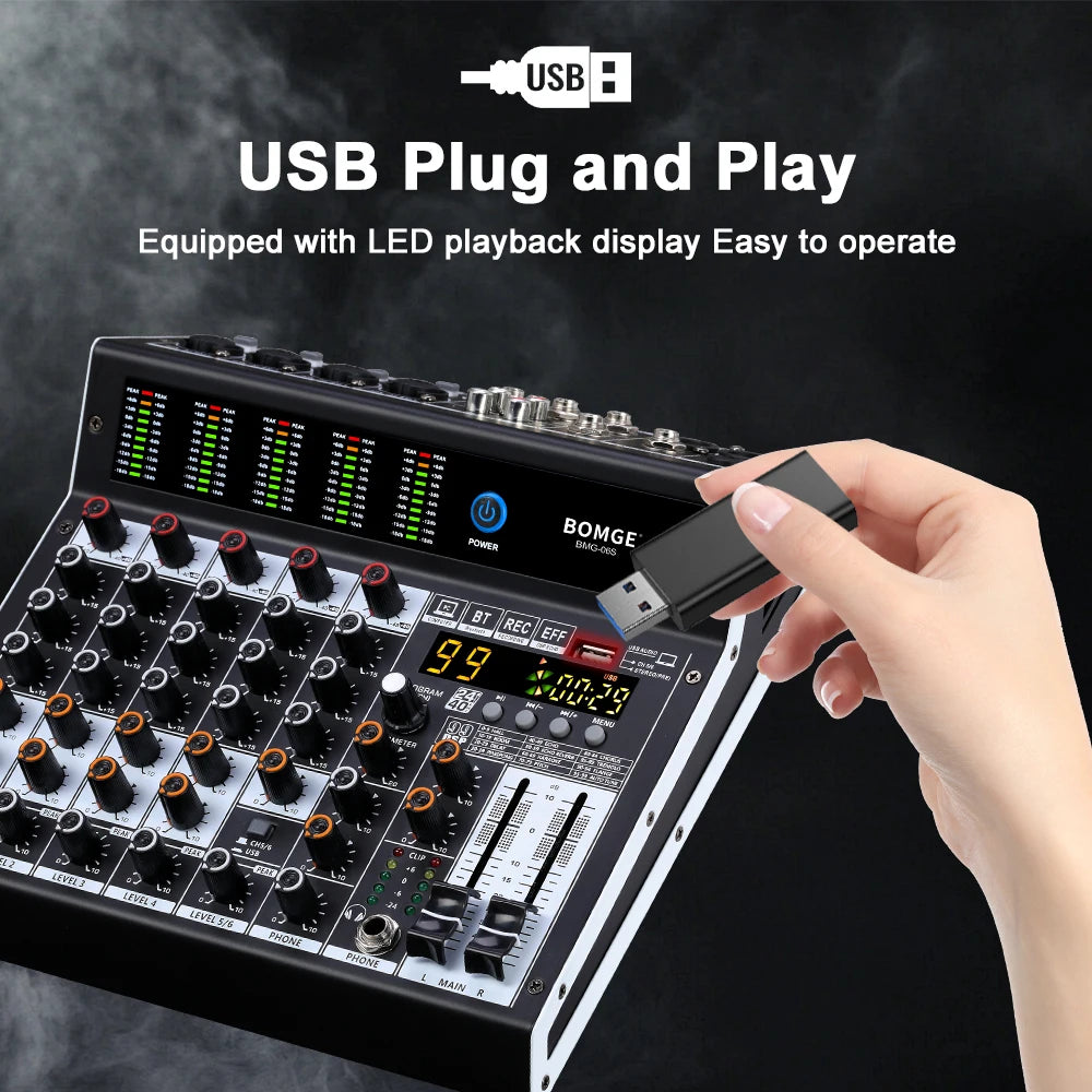 6 Channel Professional Audio Mixer Console with 99 DSP Effects