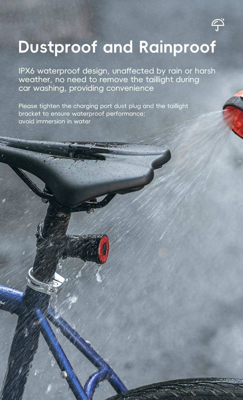 Smart Brake Sensing Bike Taillight IPX6 Waterproof Type-C Synchronized Bicycle Rear Light MTB Road Cycling Tail Light