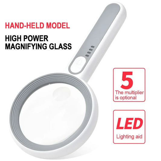 Rechargeable LED Magnifier 5X–12X Handheld with 3 Light Modes