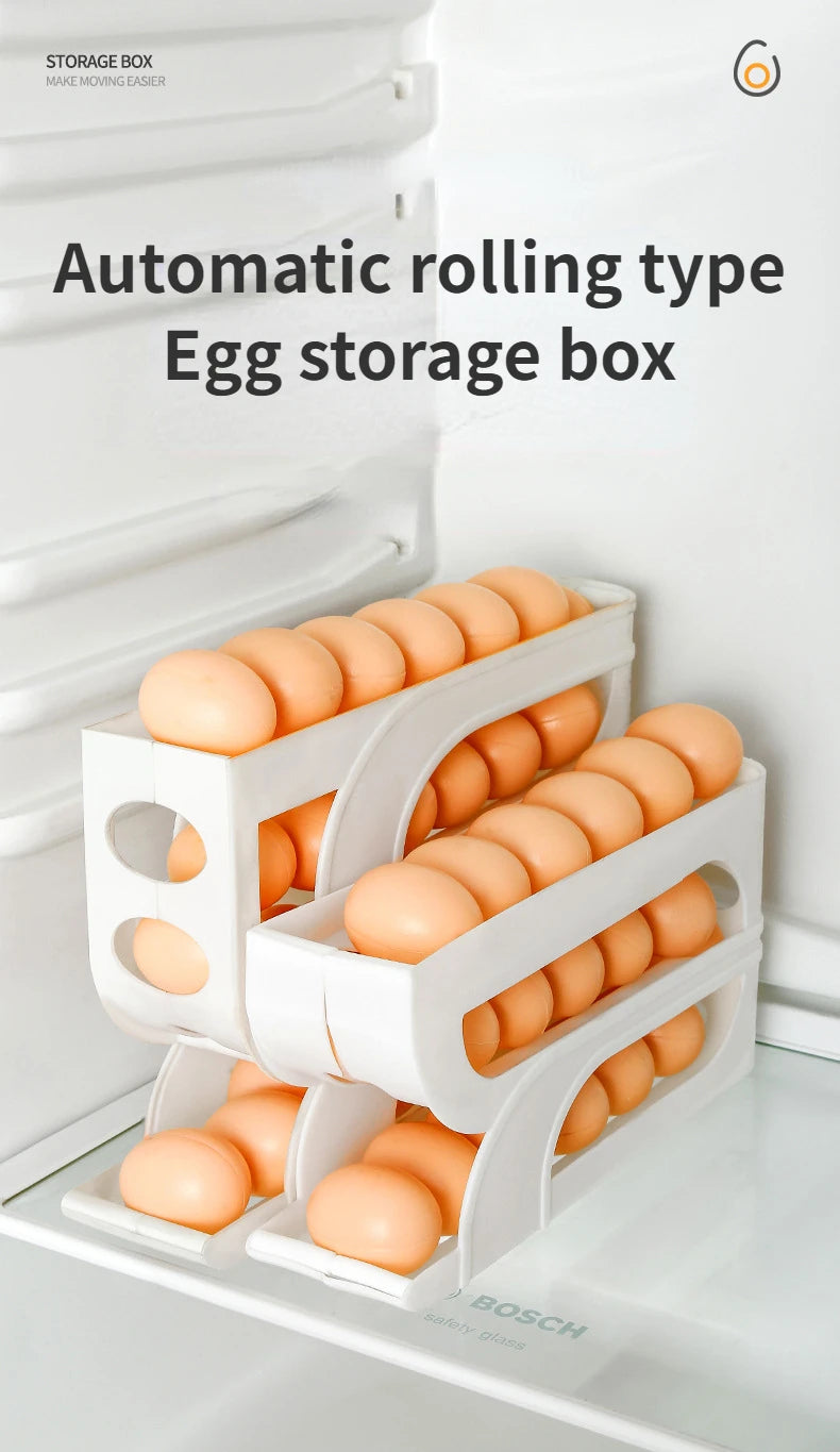 3/4-Layer Egg Storage Box – Automatic Rolling Slide Refrigerator Side Door Egg Rack Organizer