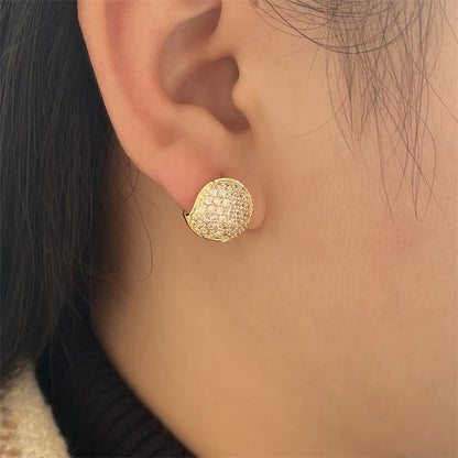 Gold Color Shell Shape CZ Stud Earrings for Women French Micro-inlaid Zircon Earring