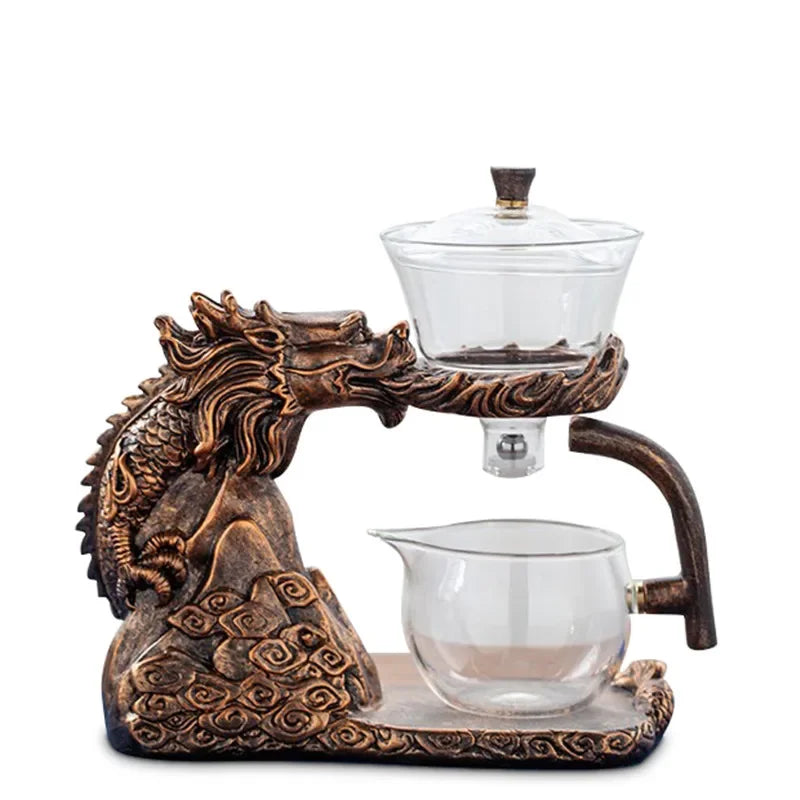 Golden Dragon Glass teacup set light luxury home  full semi-automatic tea set Kung Fu teapot