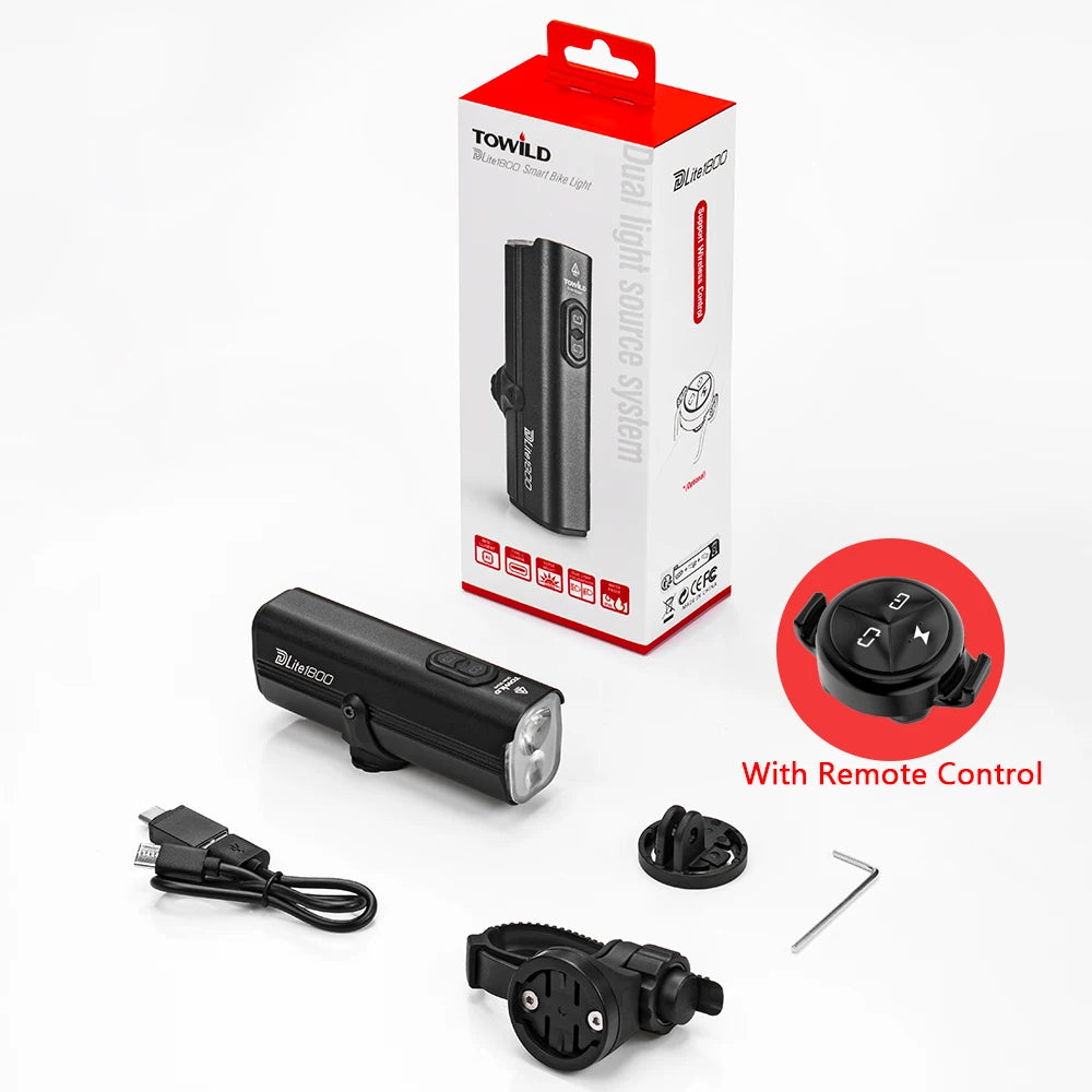 DLite 1800LM Bicycle Lights Focus/Flood Beam Switch Smart Bike Light 5000mah Rechargeable Power Bank Mtb Bicycle Lights