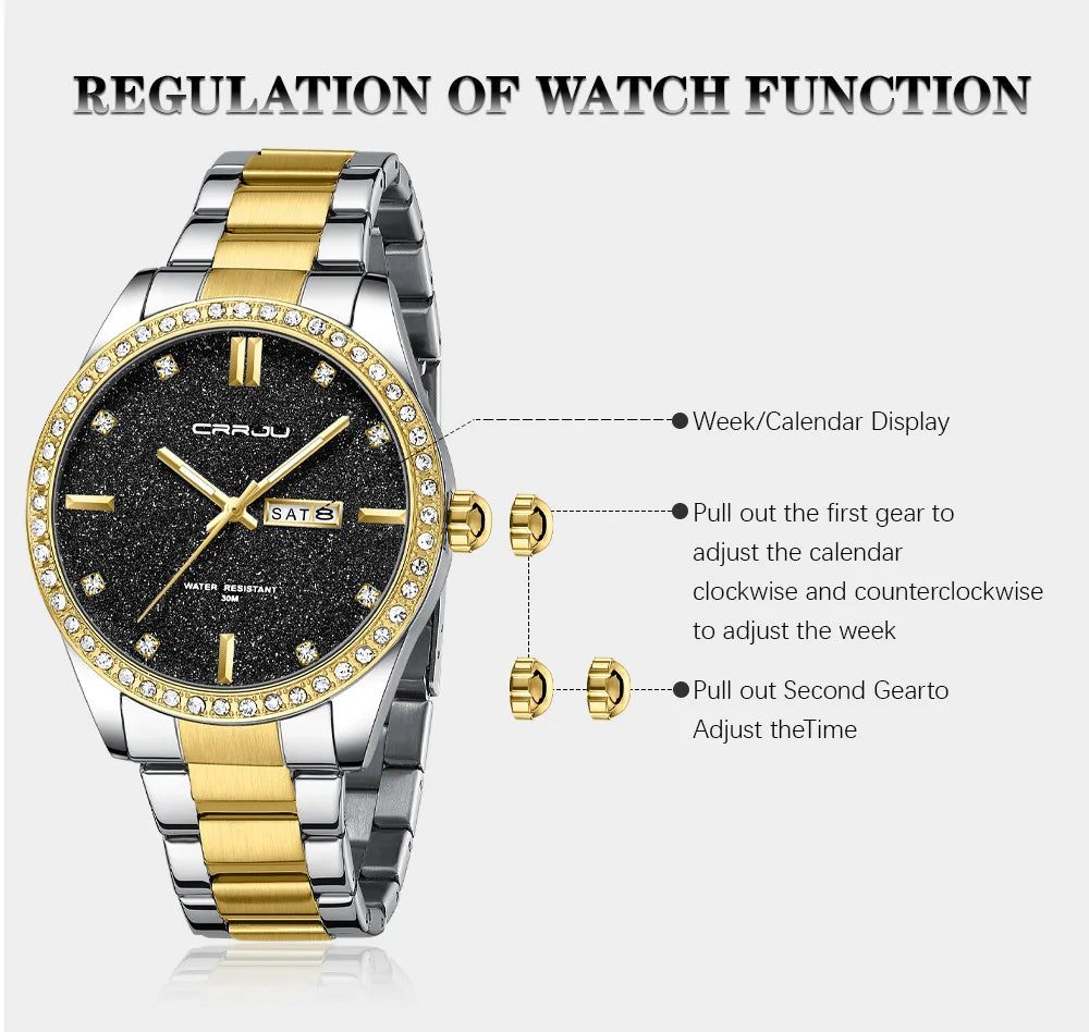New Luxury Rhinestones Dial Watches with Stainless Steel Band Wristwatch with Auto Date and Luminous Relogio Masculino