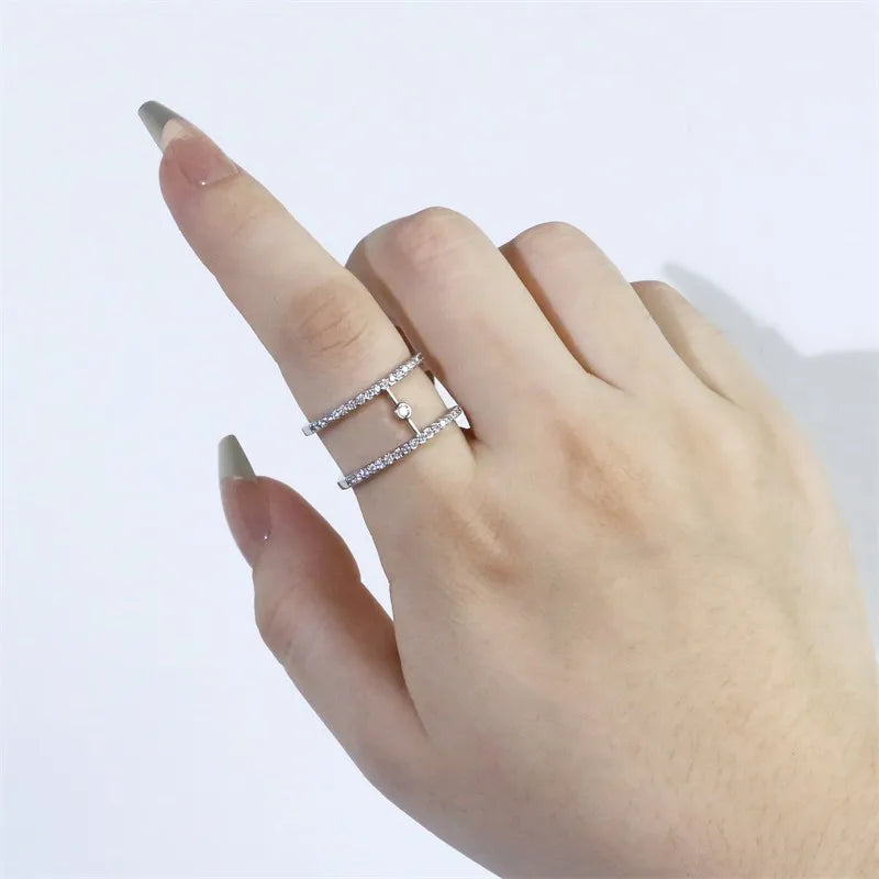 Personality Geometric Cubic Zirconia Open Rings for Women Multilayer Winding Adjustable Ring