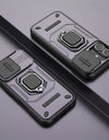For iPhone 16 Case Lens Protection Sliding window Cover For iPhone 16 Pro Max Cover Armor Shockproof Silicone Ring Stand 16 Plus