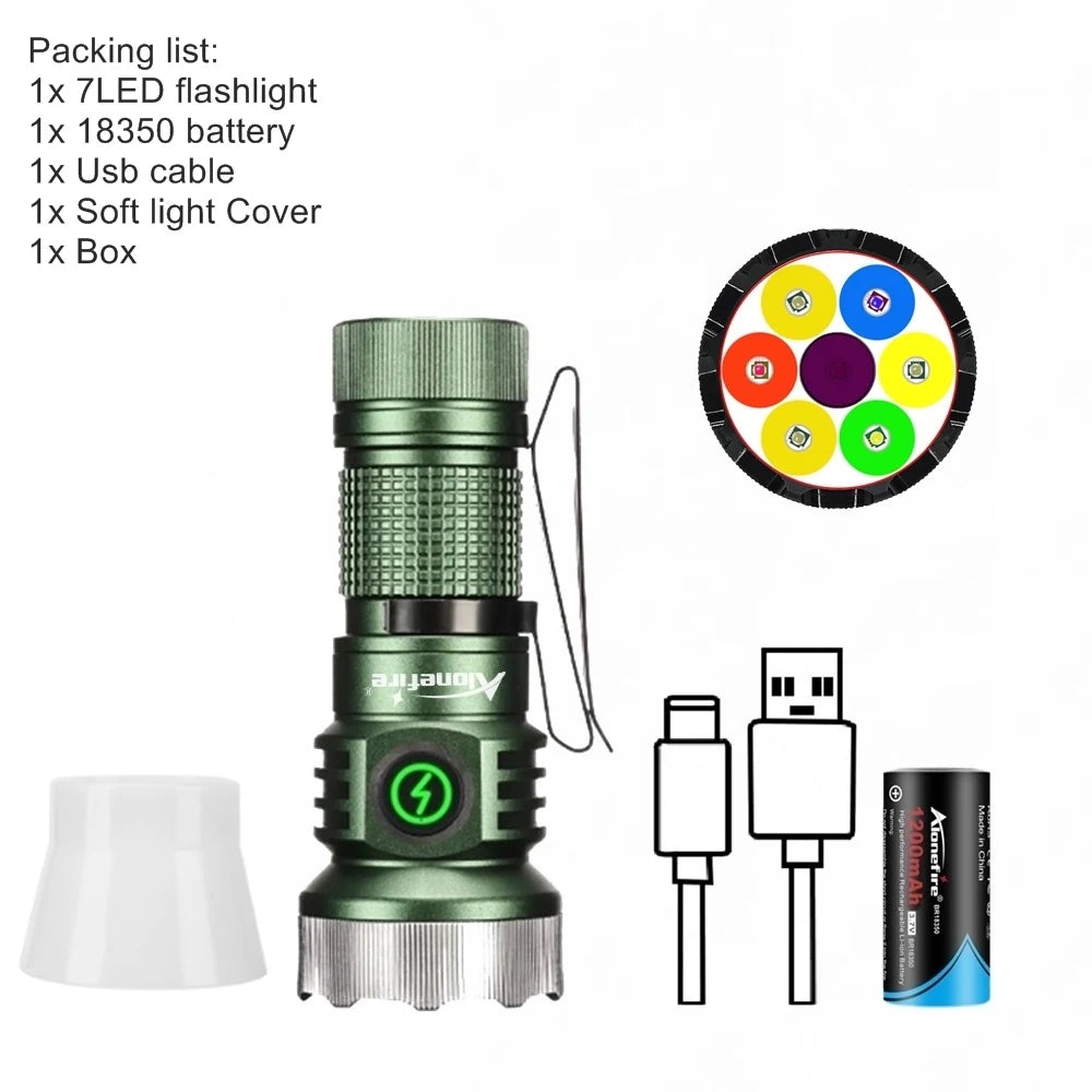 7 LED Rechargeable Multi Colour Mini Flashlight
