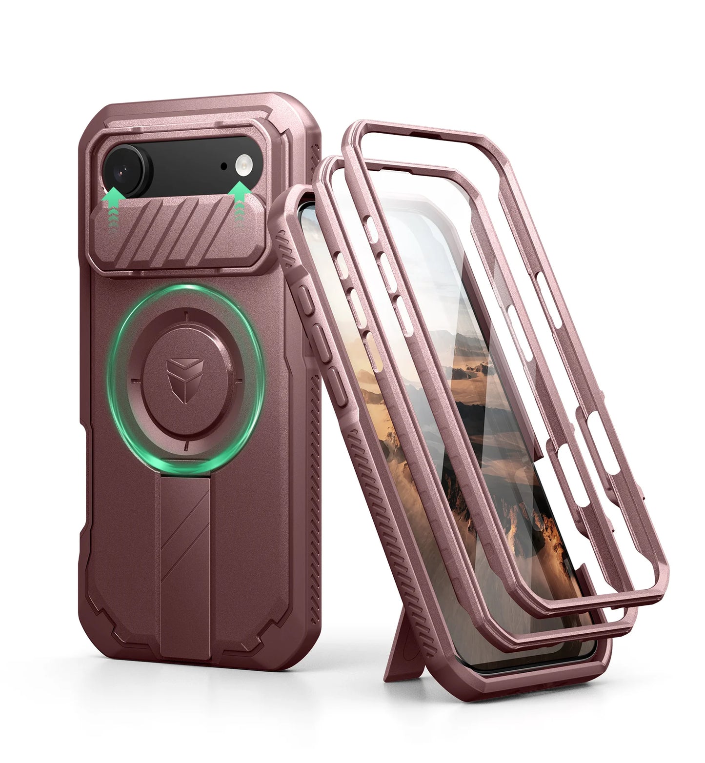 For iphone Air Case Rugged Armor Shockproof Case with Built-in Sliding Camera Cover and Built-in Screen Protector Kickstand