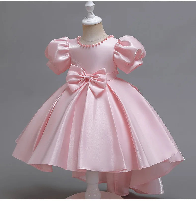 Elegant Backless Flower Girl Dress - Girls' Satin Gown for Pageant, Hosting & Walk Show