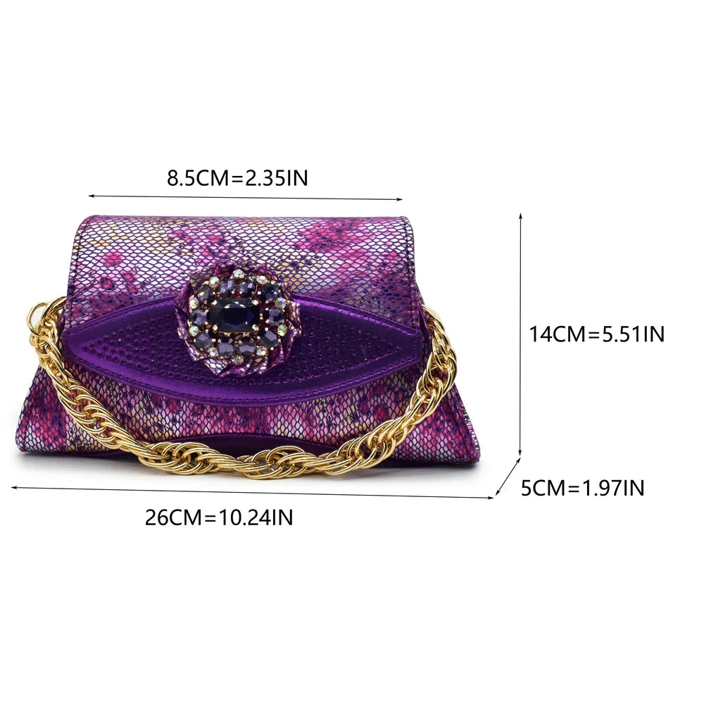 Purple Shoe and Bag Set for Party in Women  African Shoe and Bags Set for Party Elegant Rhinestone Wedding Shoes Bride