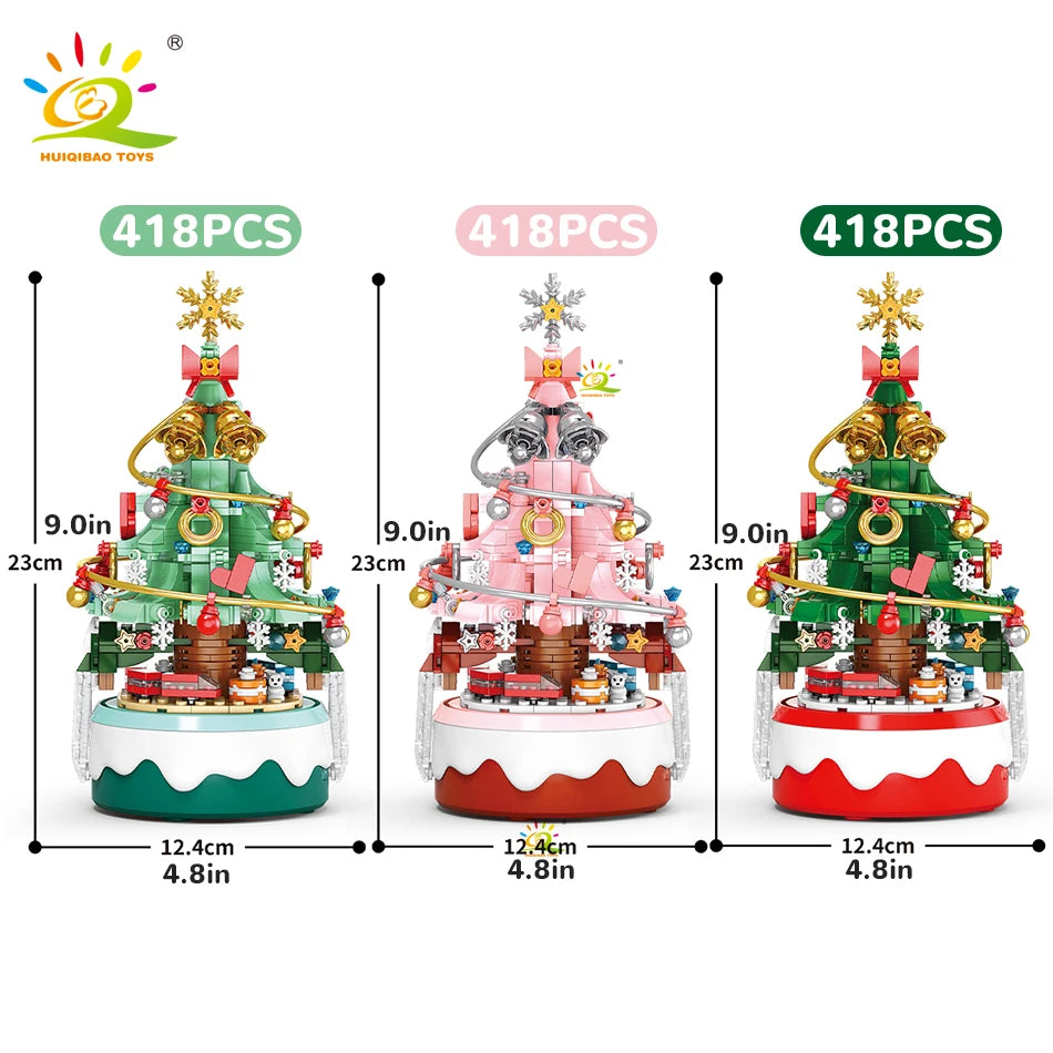 Mini Christmas Tree Santa Claus Music Box Model Micro Bricks Building Block DIY Bricks Toys for Adult Gift